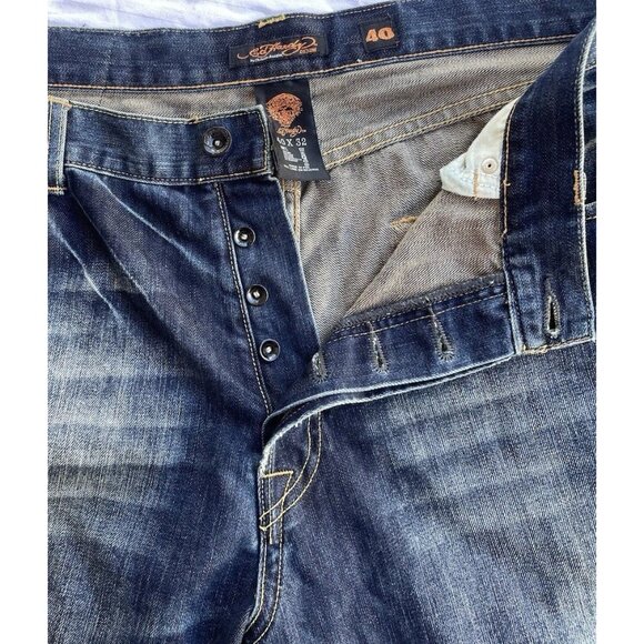 Vintage Ed Hardy Denim Jeans Distressed Look Designer Fashion Mens Size 40x32 - Picture 13 of 15